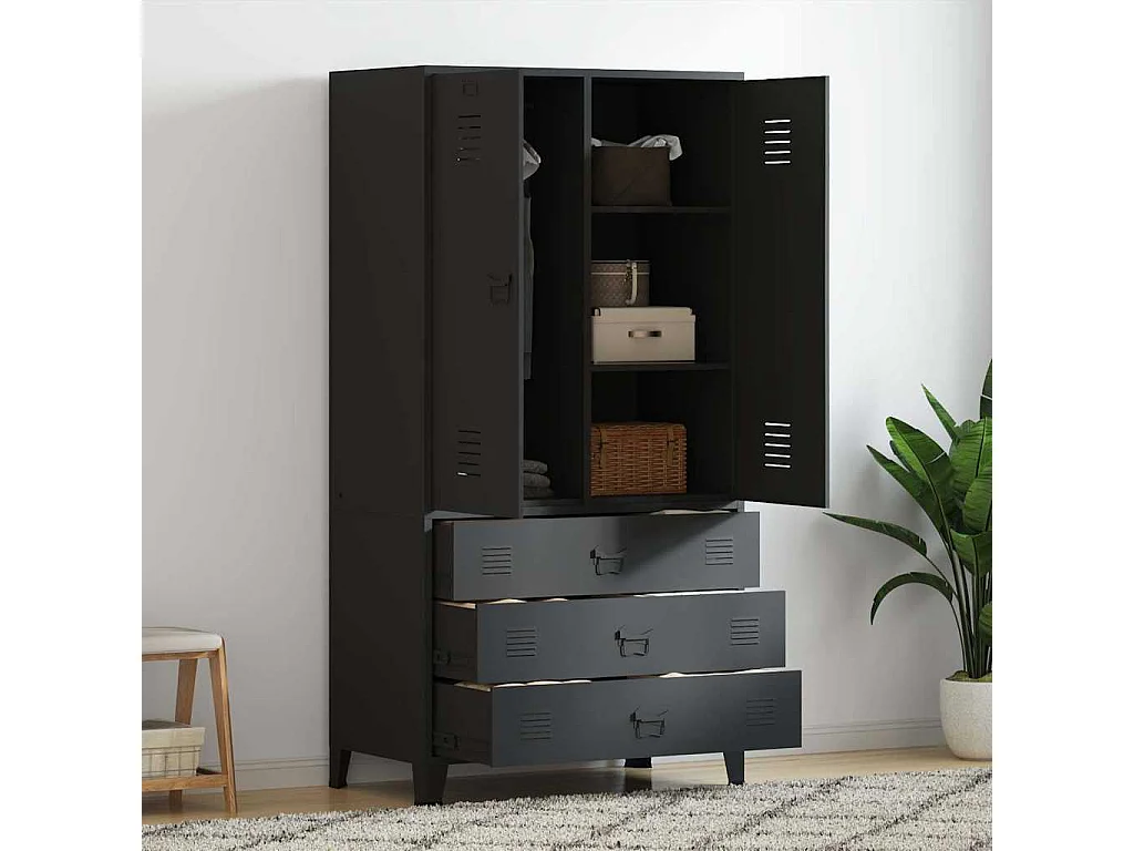 Kledingkast industrieel 90x50x180 cm metaal zwart