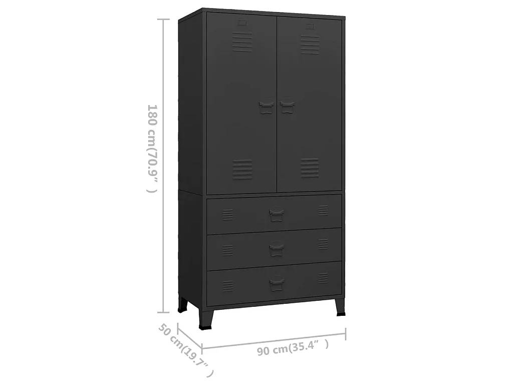 Kledingkast industrieel 90x50x180 cm metaal zwart