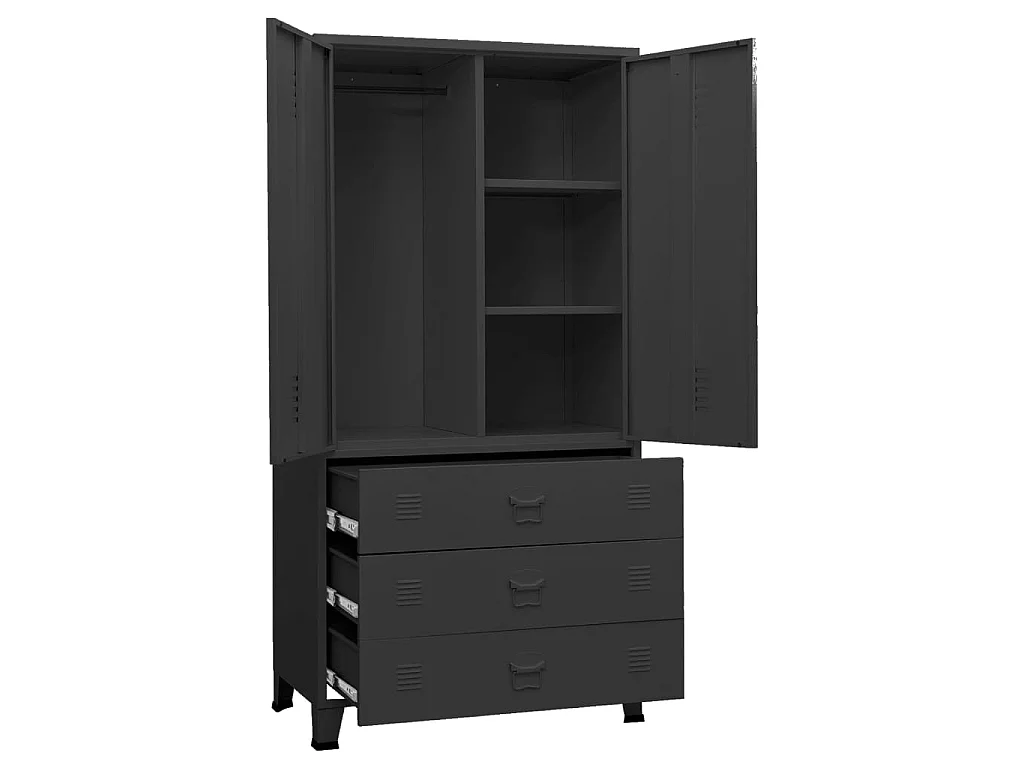 Kledingkast industrieel 90x50x180 cm metaal zwart