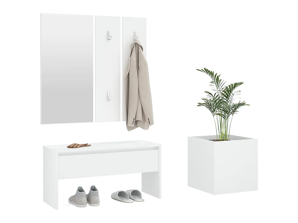 Garderobe set bewerkt hout wit