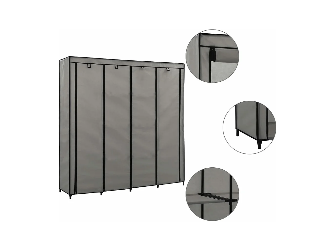 Kledingkast met 4 vakken 175x45x170 cm grijs