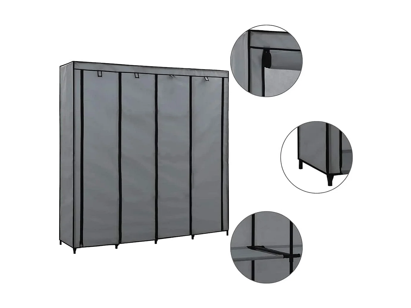 Garde-robe avec 4 compartiments Gris 175x45x170 cm