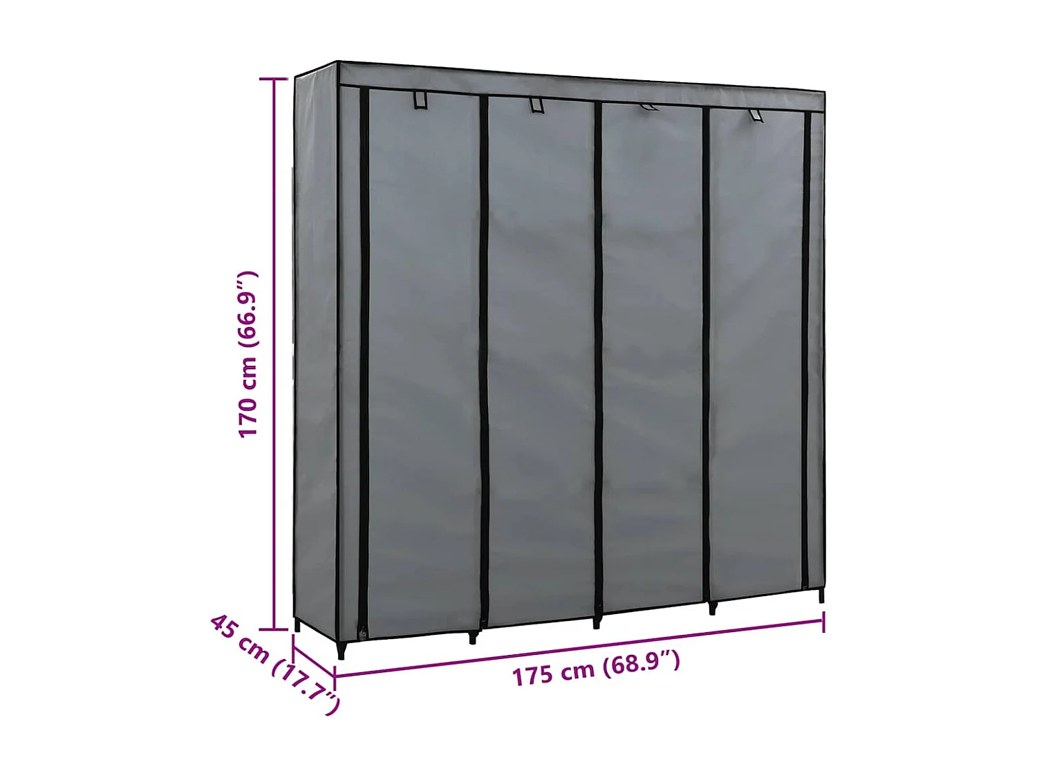 Garde-robe avec 4 compartiments Gris 175x45x170 cm