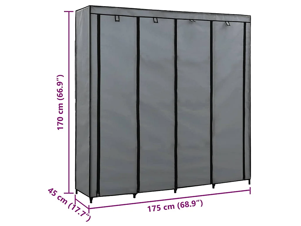 Guardaroba con 4 Scomparti Grigio 175x45x170 cm