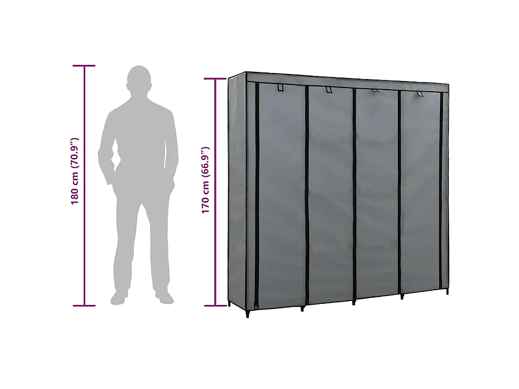 Guardaroba con 4 Scomparti Grigio 175x45x170 cm