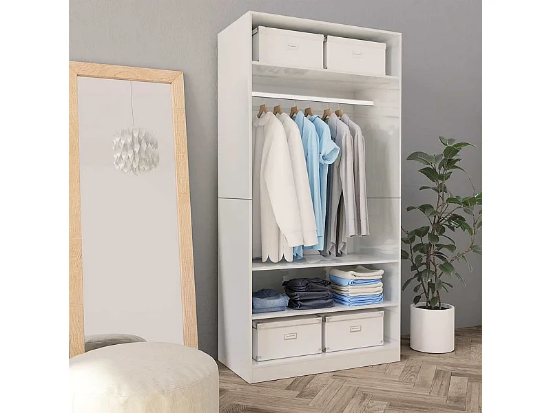 Kleiderschrank Hochglanz-Weiß 100x50x200 cm Holzwerkstoff