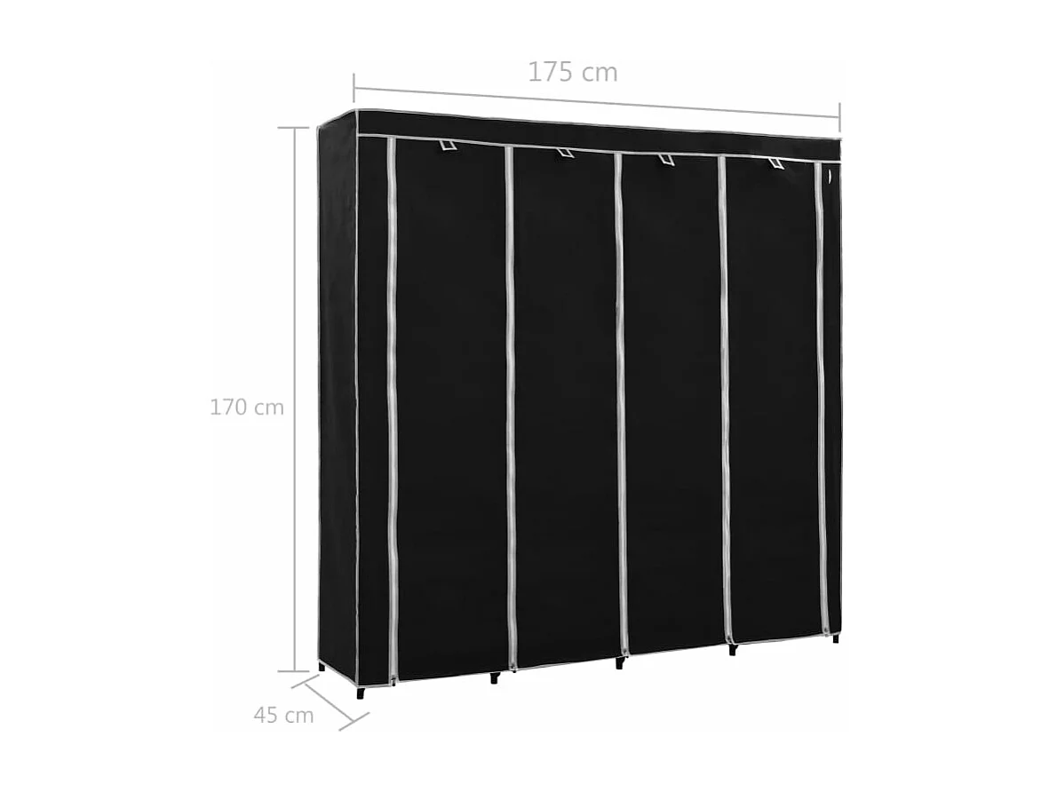Kledingkast met 4 vakken 175x45x170 cm zwart