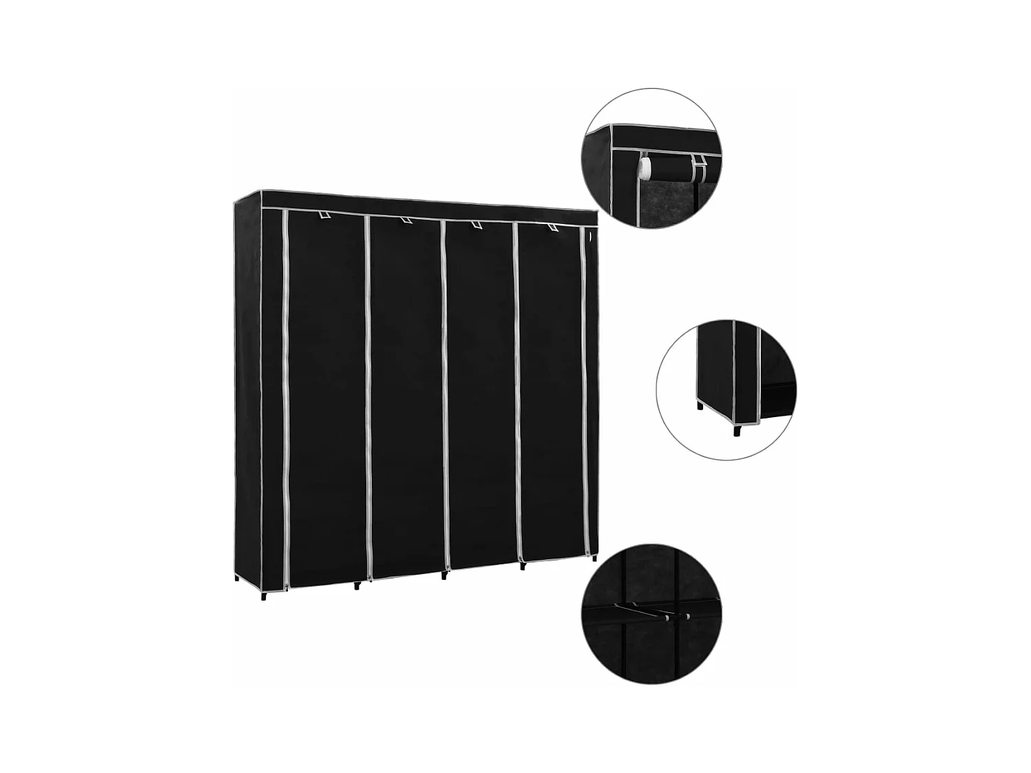 Garde-robe avec 4 compartiments Noir 175x45x170 cm