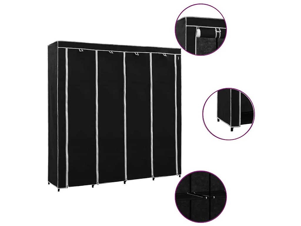 Roupeiro com 4 compartimentos 175x45x170 cm preto