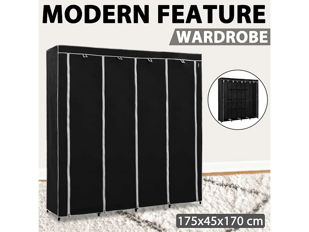 Roupeiro com 4 compartimentos 175x45x170 cm preto