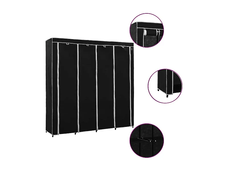 Armario con 4 compartimentos negro 175x45x170 cm