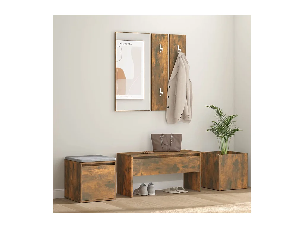 Set di Mobili da Corridoio Rovere Fumo in Legno Multistrato