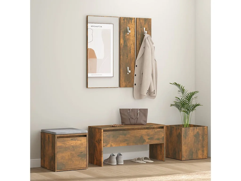 Ensemble de meubles de couloir Chêne fumé Bois d'ingénierie