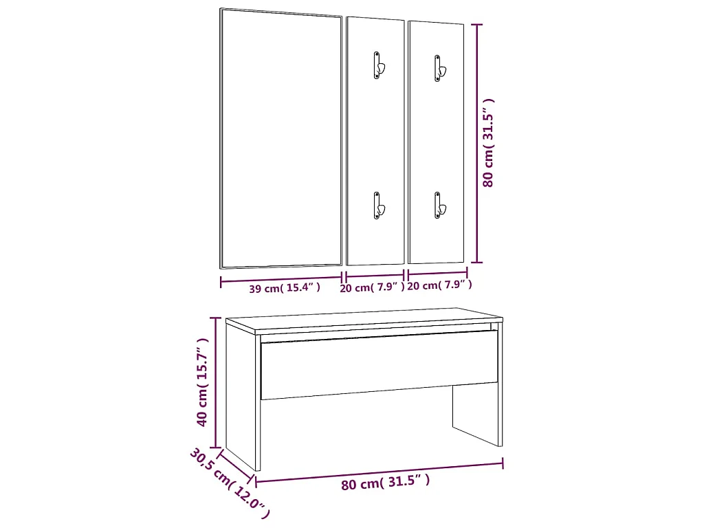 Ensemble de meubles de couloir Chêne fumé Bois d'ingénierie
