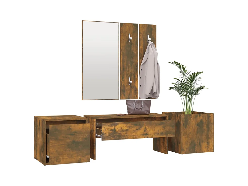 Ensemble de meubles de couloir Chêne fumé Bois d'ingénierie