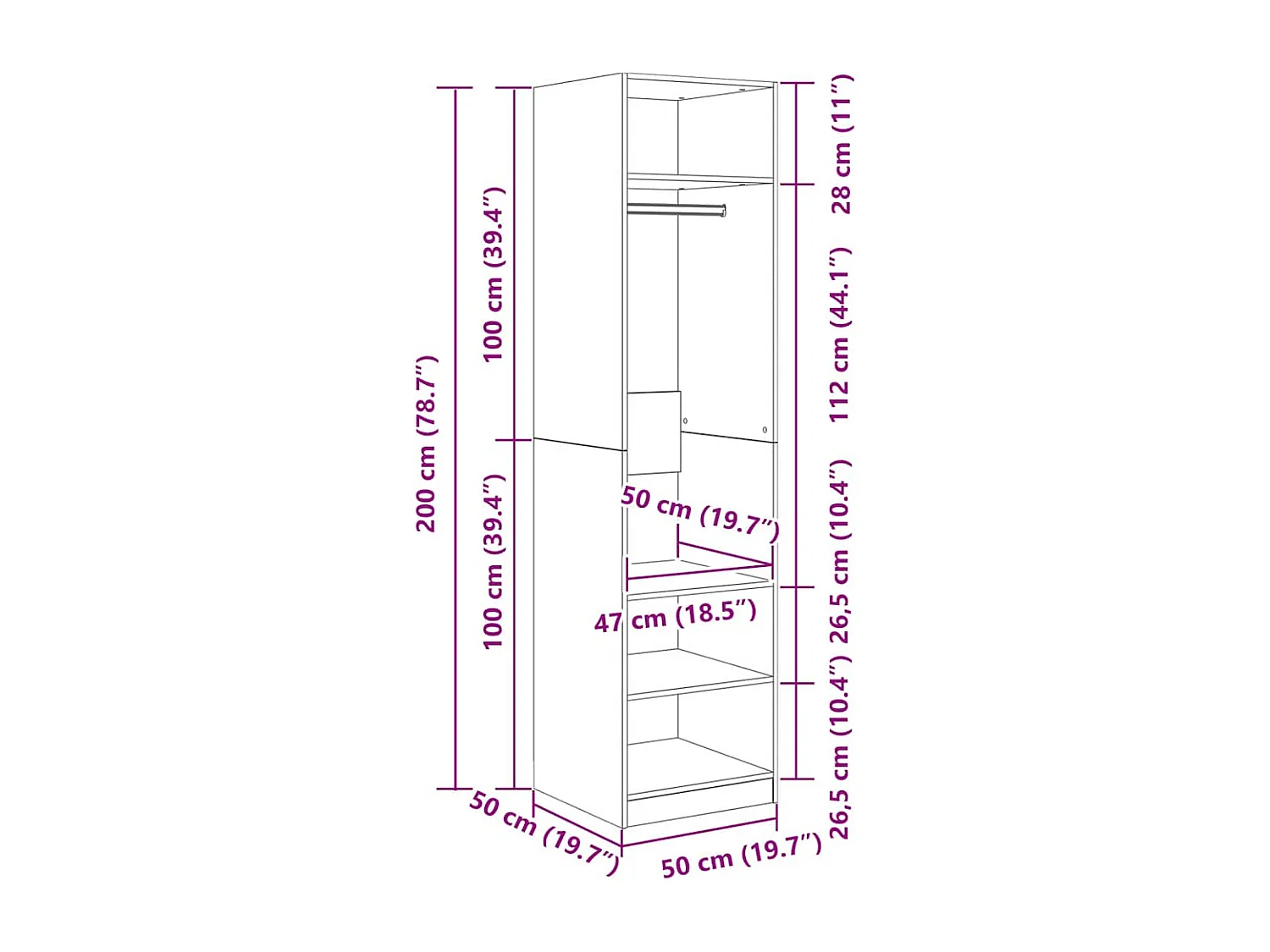 Kleiderschrank Sonoma-Eiche 50x50x200 cm Holzwerkstoff