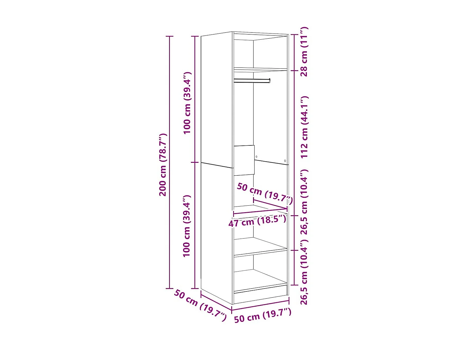 Armario de madera contrachapada color roble 50x50x200 cm
