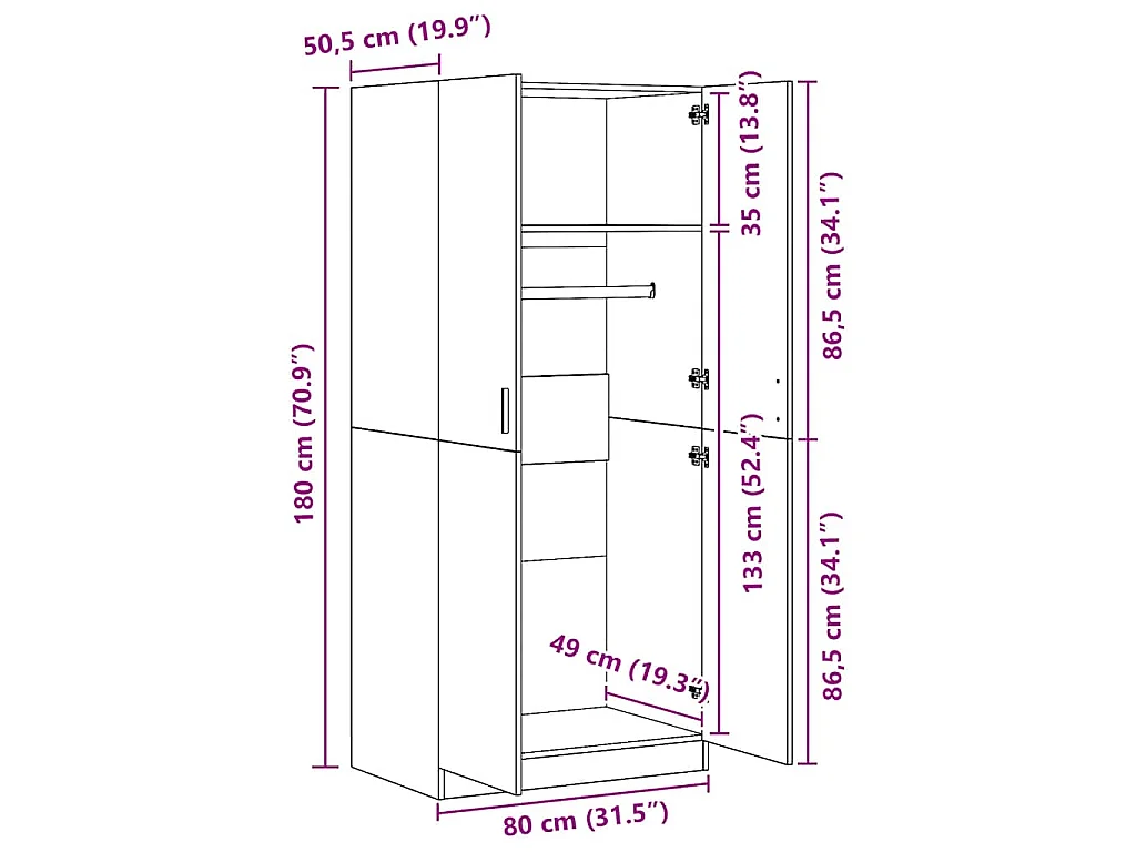 Armadio Rovere Fumo 80x52x180 cm in Legno Multistrato