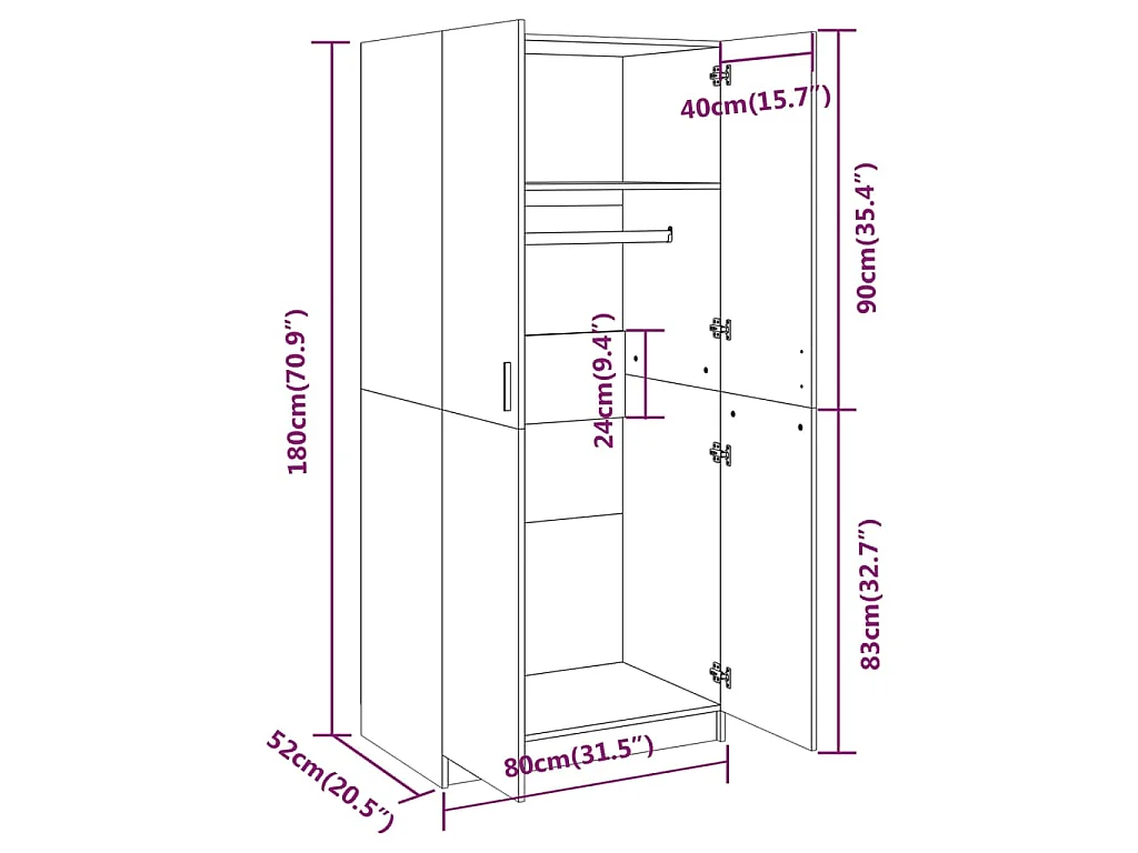 Armadio Rovere Fumo 80x52x180 cm in Legno Multistrato