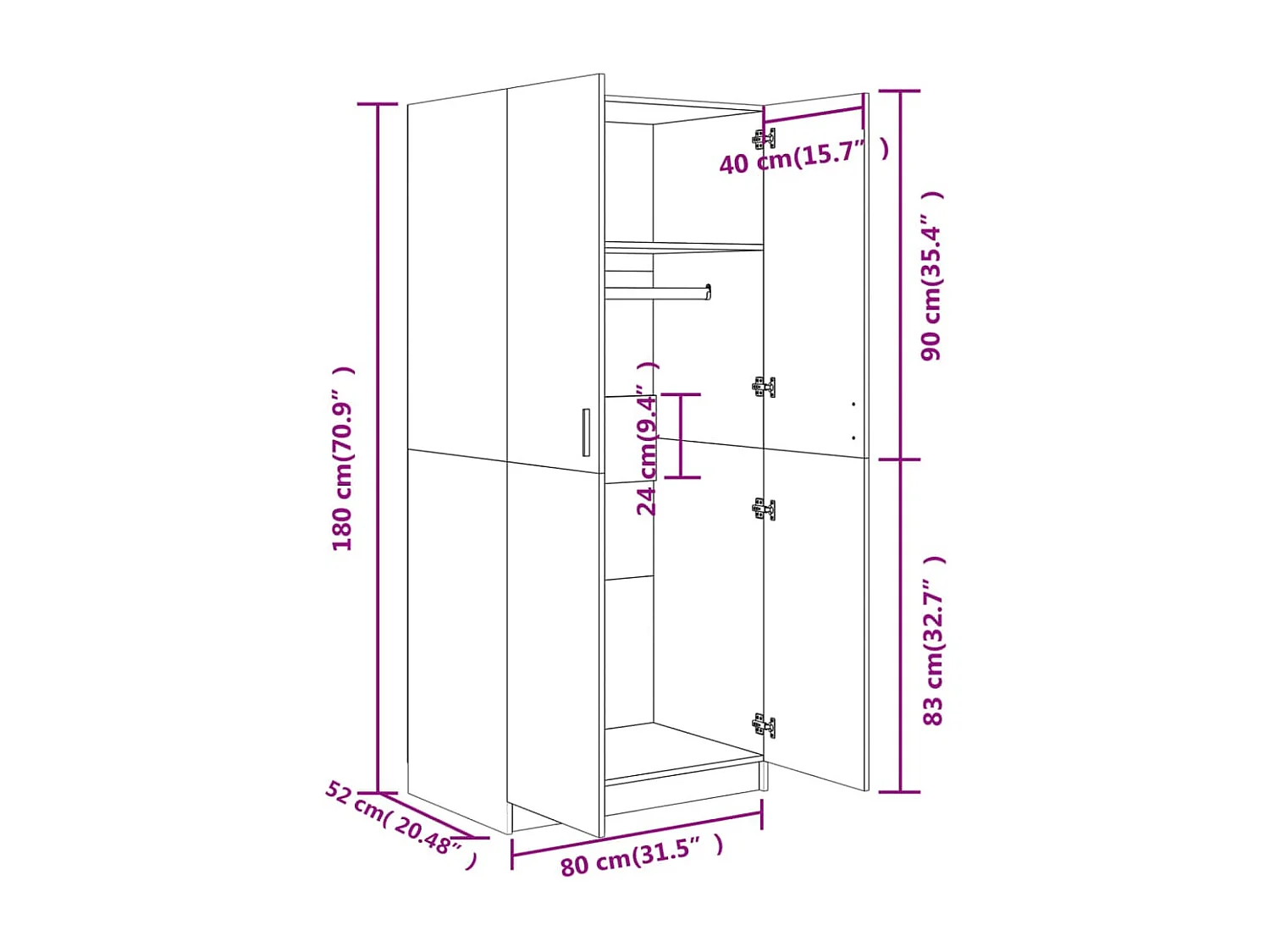 Kleiderschrank Sonoma-Eiche 80x52x180 cm Holzwerkstoff