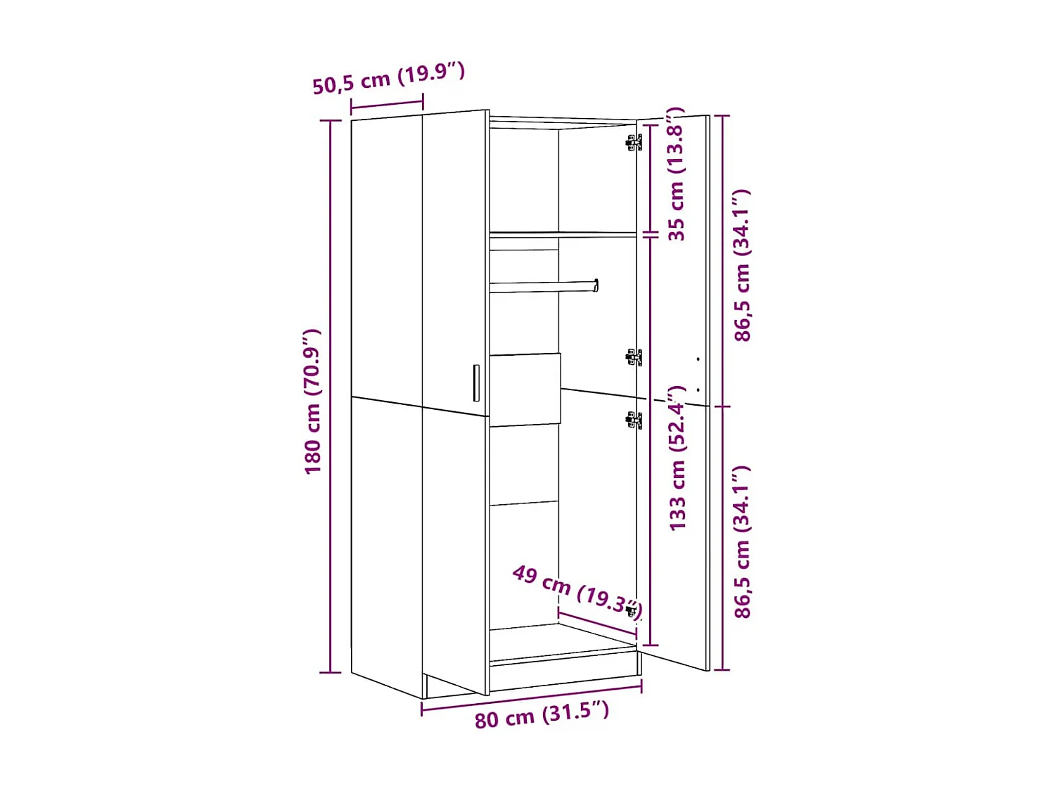 Kleiderschrank Sonoma-Eiche 80x52x180 cm Holzwerkstoff