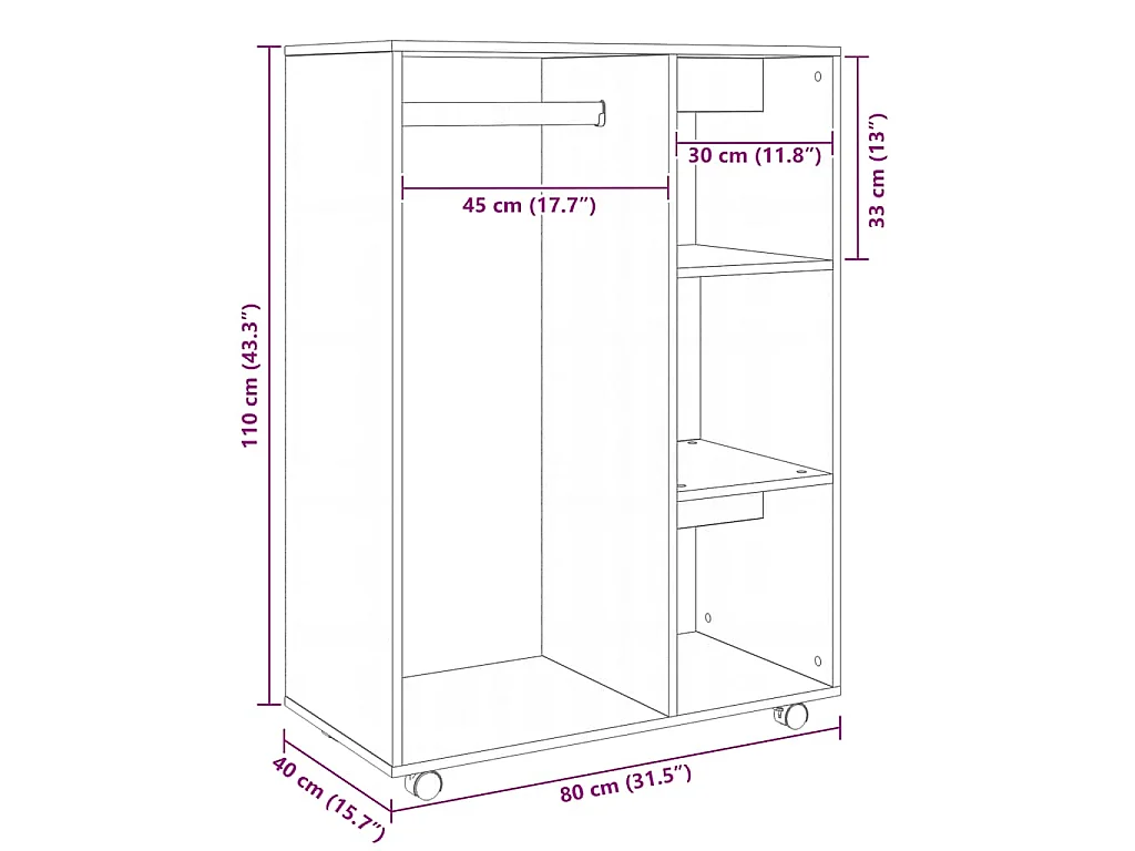Garde-robe Chêne sonoma 80x40x110 cm Bois d’ingénierie
