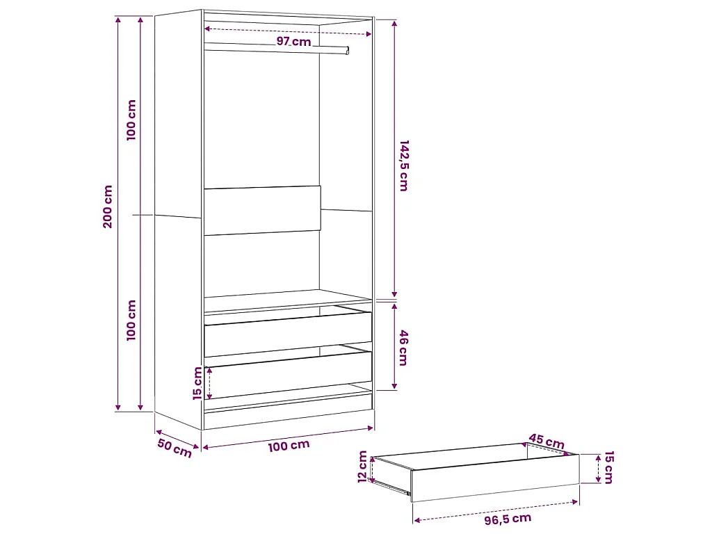 Kleiderschrank Räuchereiche 100x50x200 cm Holzwerkstoff