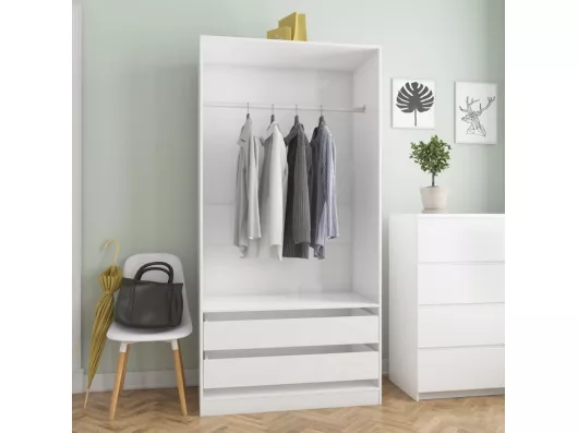 Kauf Unique Kleiderschrank Hochglanz-Weiß 100x50x200 cm Holzwerkstoff