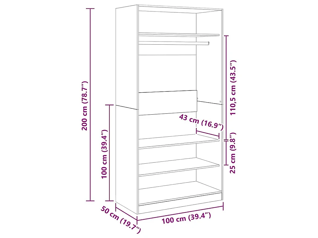 Kledingkast 100x50x200 cm bewerkt hout hoogglans wit