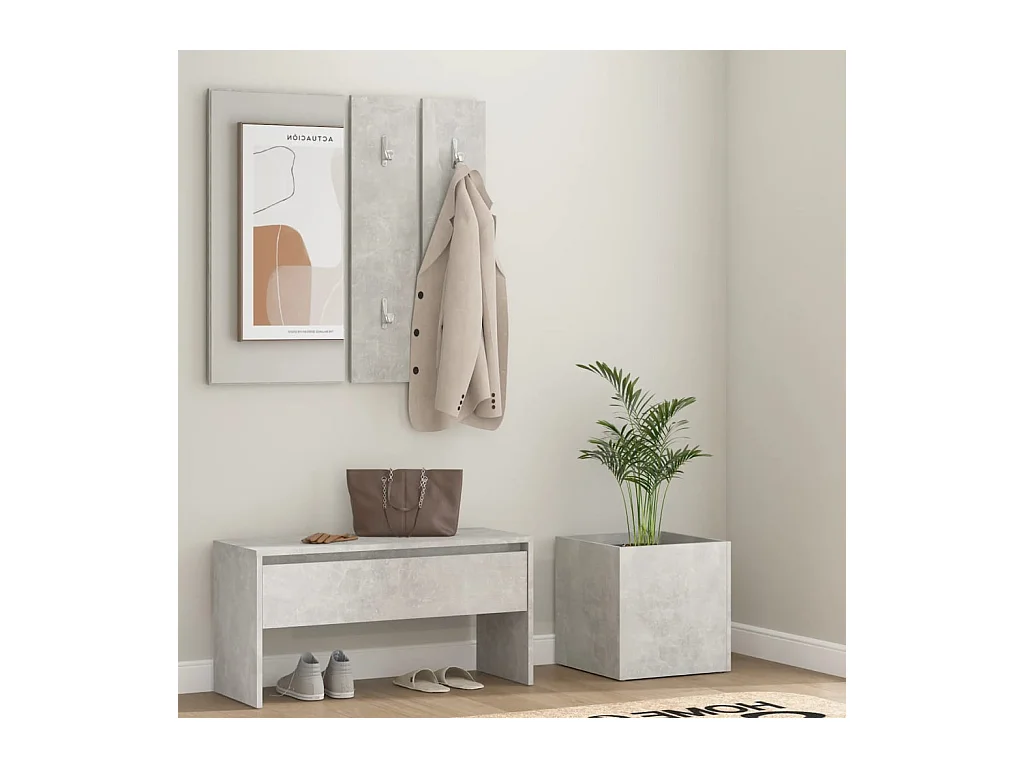 Garderobe set bewerkt hout betongrijs