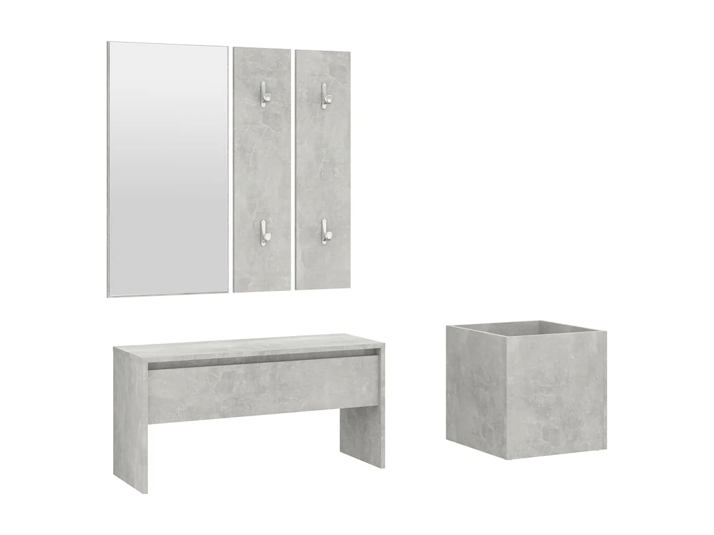 Garderobe set bewerkt hout betongrijs