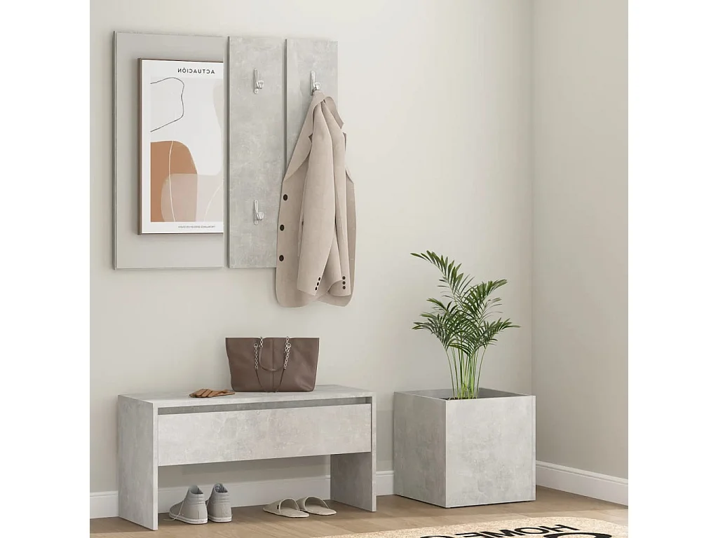 Garderobe set bewerkt hout betongrijs