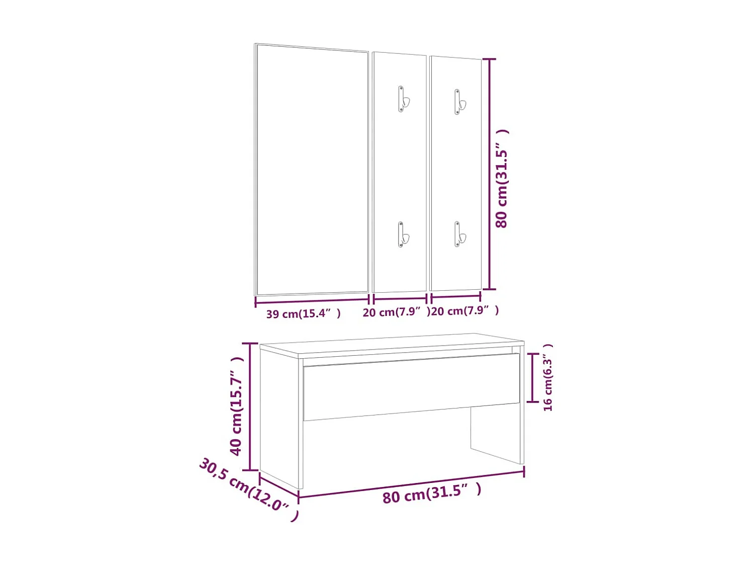 Garderobe set bewerkt hout betongrijs