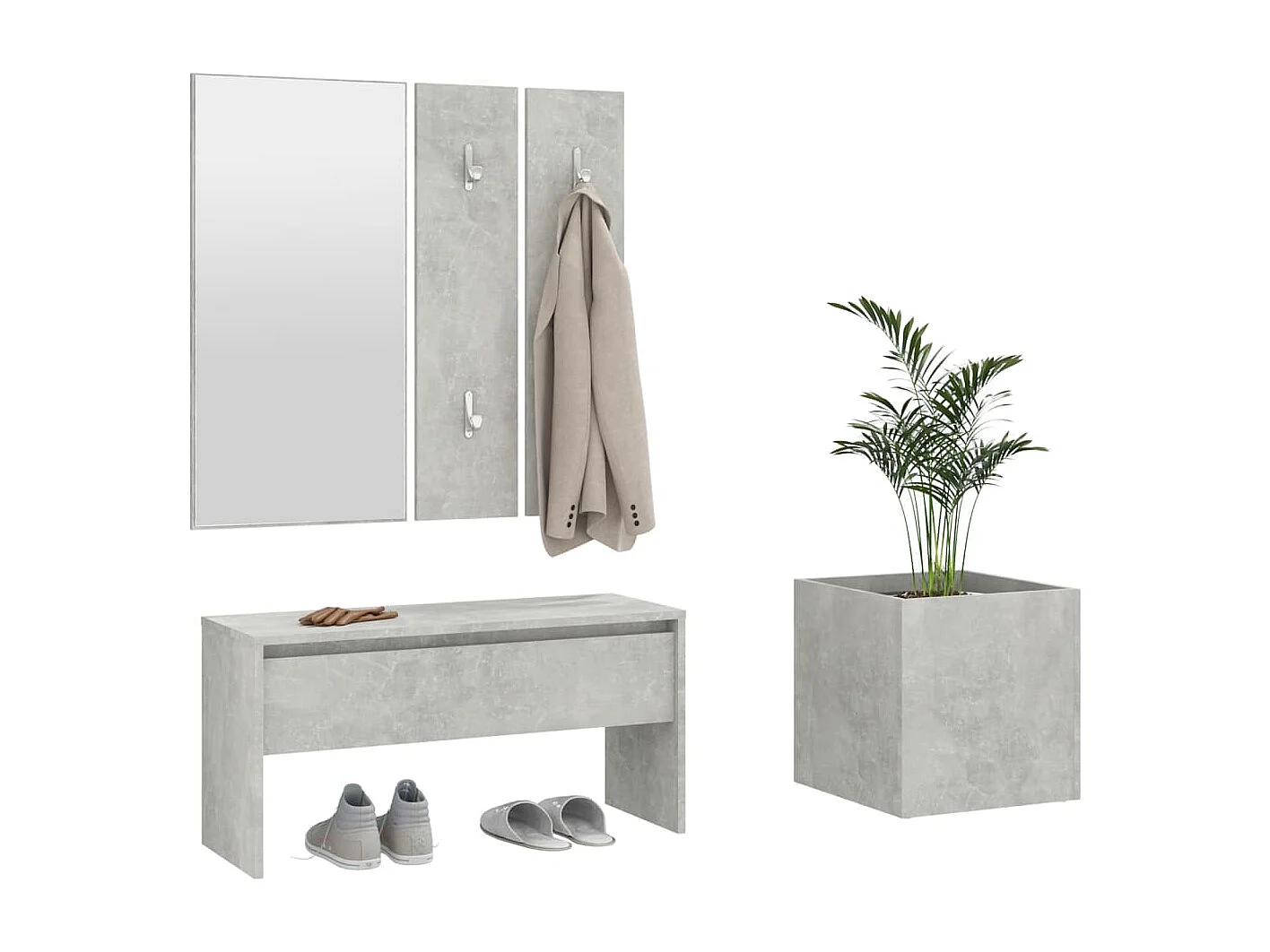 Garderobe set bewerkt hout betongrijs