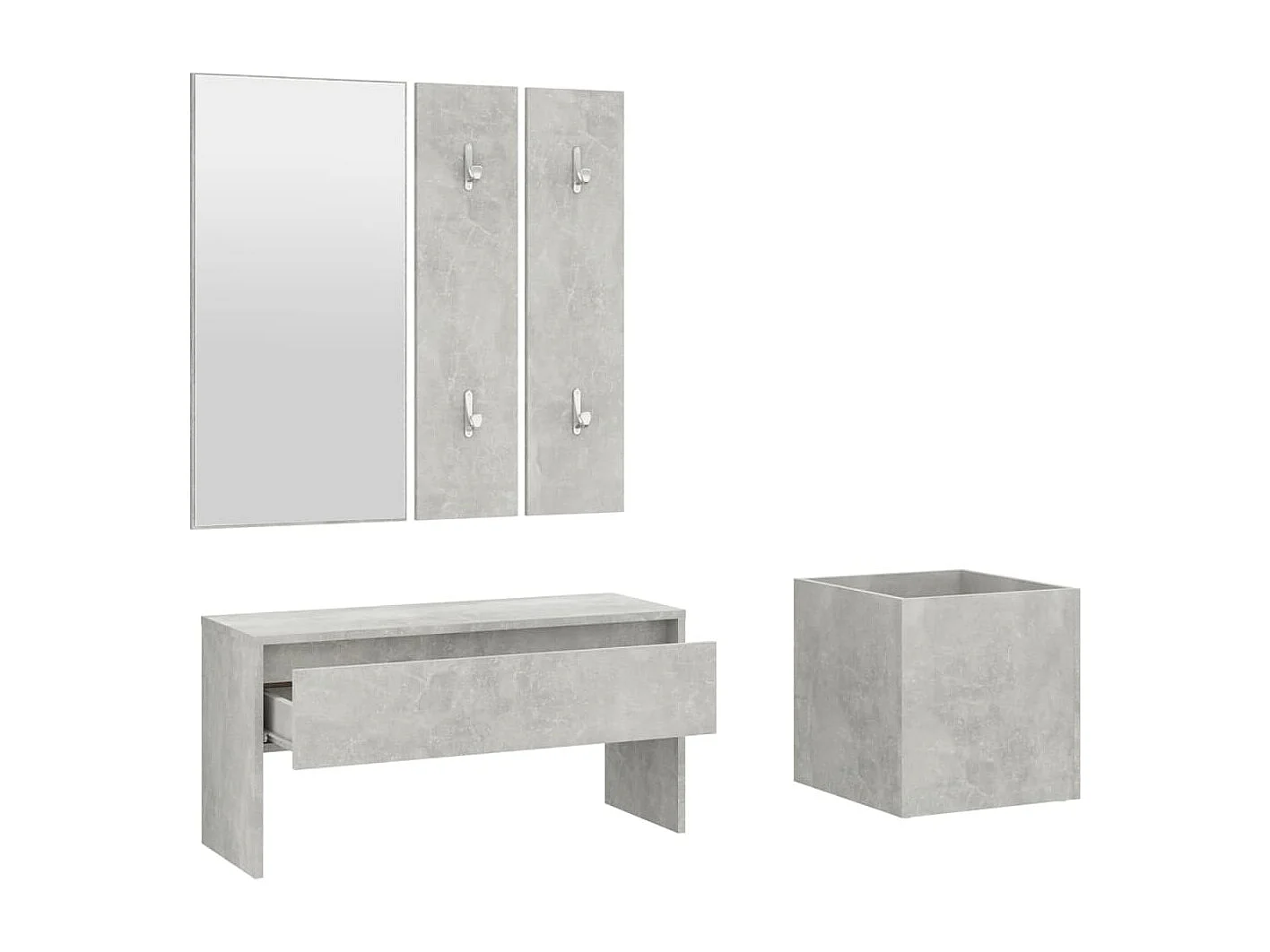 Garderobe set bewerkt hout betongrijs