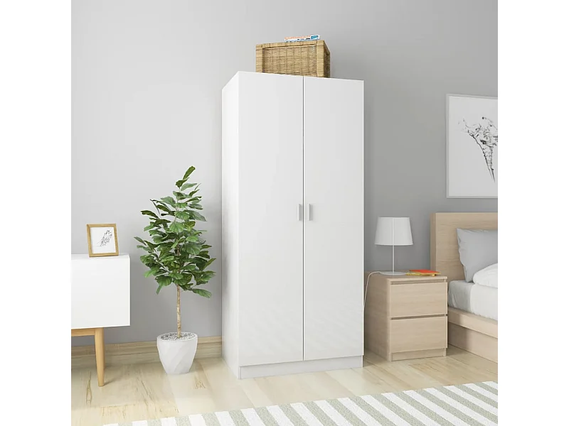 Roupeiro 80x52x180 cm derivados de madeira branco brilhante