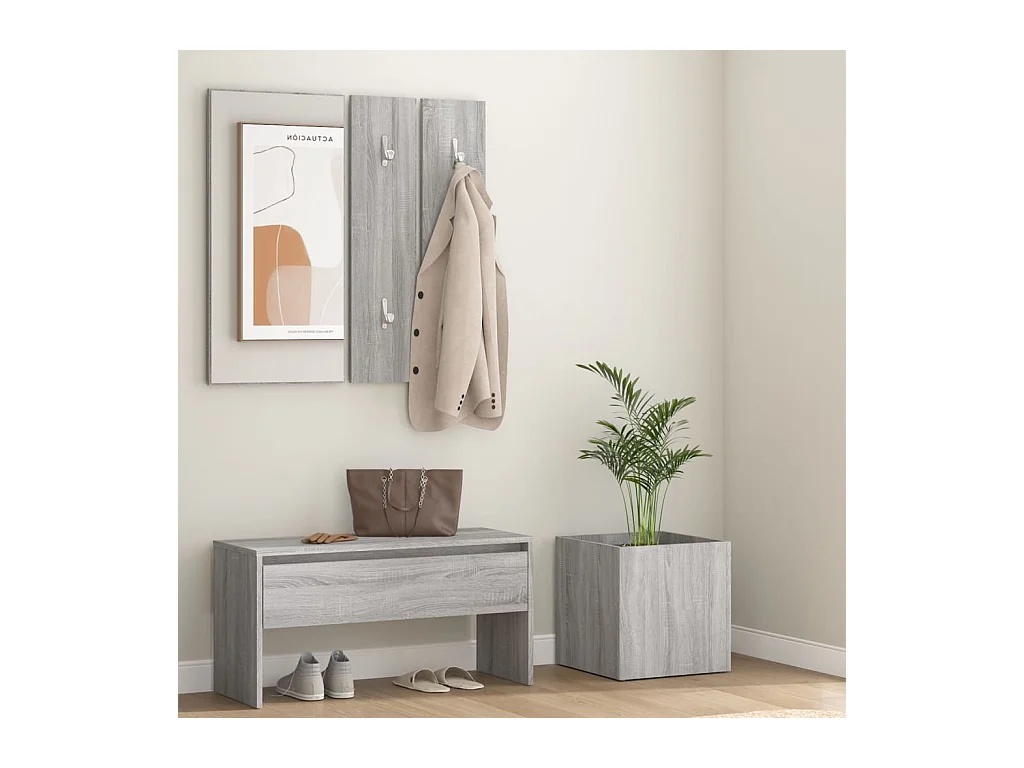 Set di Mobili da Corridoio Grigio Sonoma in Legno Multistrato