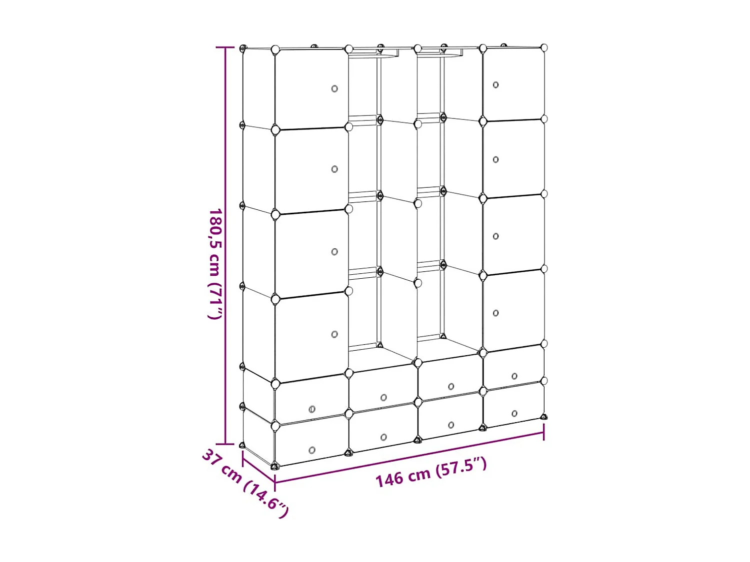 Cabinet modulable avec 18 compartiments blanc 37x146x180,5 cm