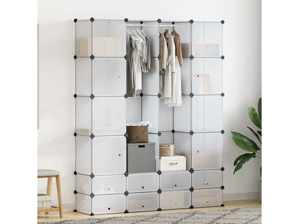 Cabinet modulable avec 18 compartiments blanc 37x146x180,5 cm