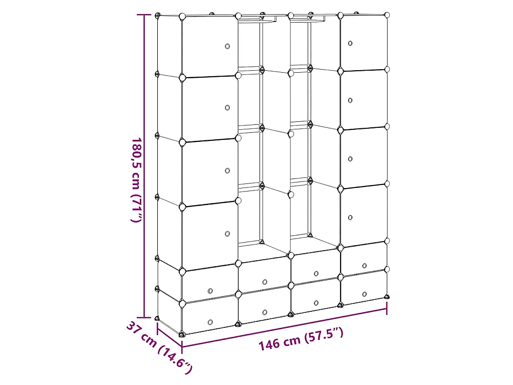 Cabinet modulable avec 18 compartiments blanc 37x146x180,5 cm