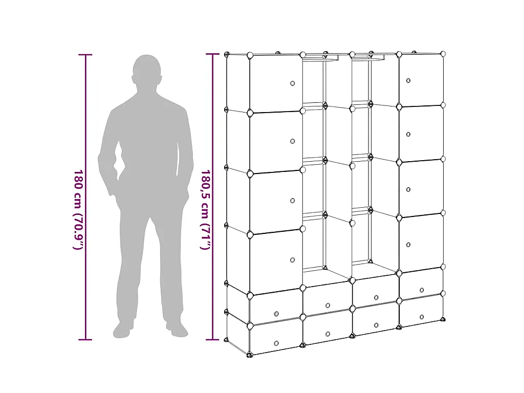 Cabinet modulable avec 18 compartiments blanc 37x146x180,5 cm