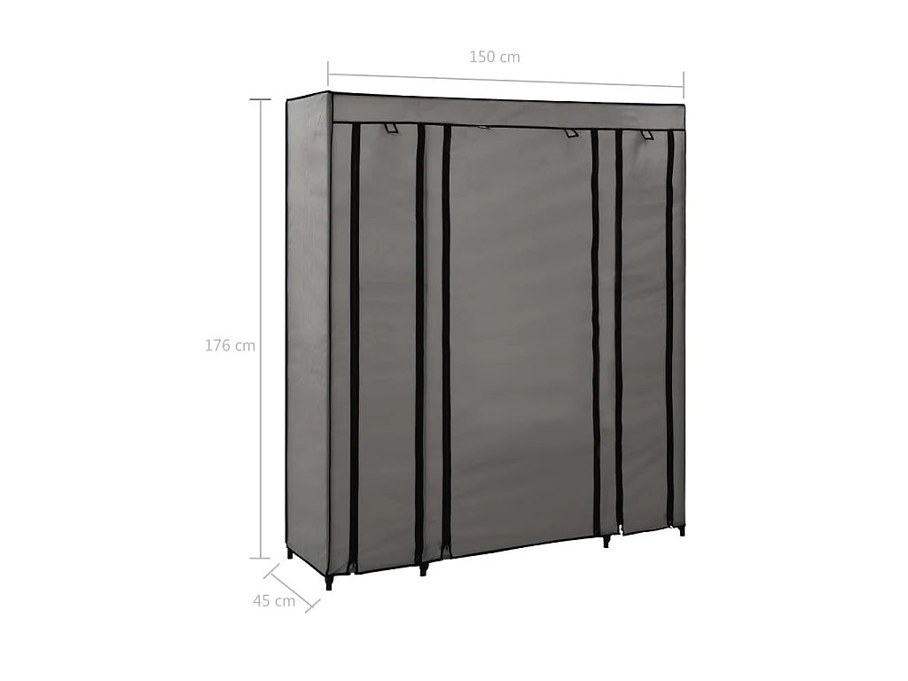 Armoire avec compartiments et tiges Gris 150x45x176 cm Tissu