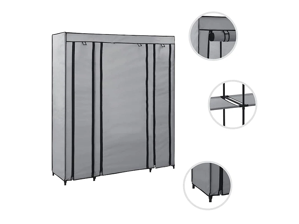 Armadio con Scomparti e Aste Grigio 150x45x176 cm in Tessuto