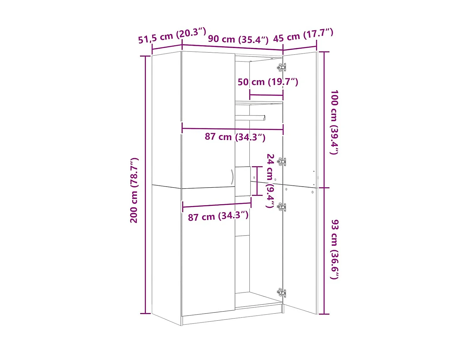 Armadio Grigio Cemento 90x52x200 cm in Legno Multistrato