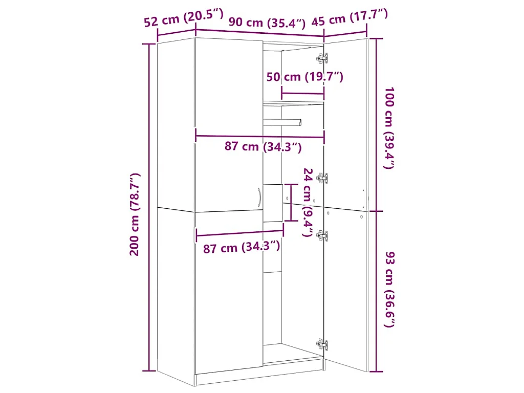 Armadio Grigio Cemento 90x52x200 cm in Legno Multistrato