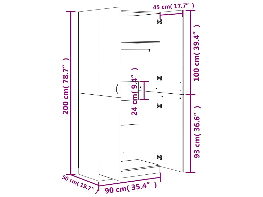 Armadio Grigio Cemento 90x52x200 cm in Legno Multistrato