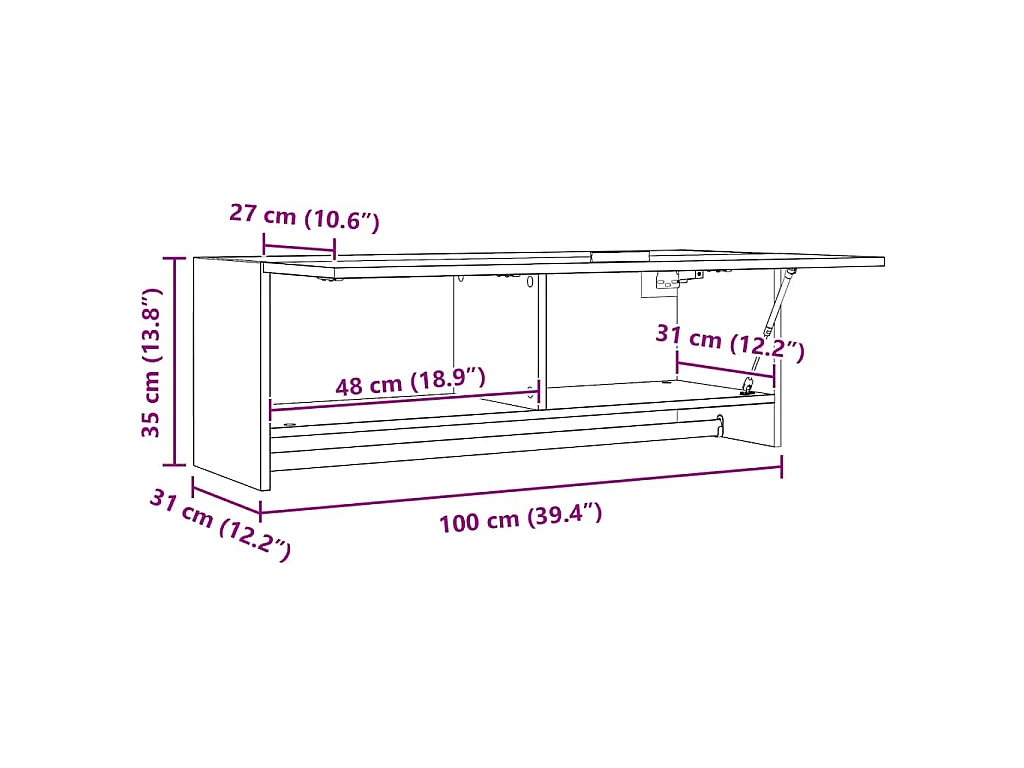 Armadio Grigio Cemento 100x32,5x35 cm in Legno Multistrato