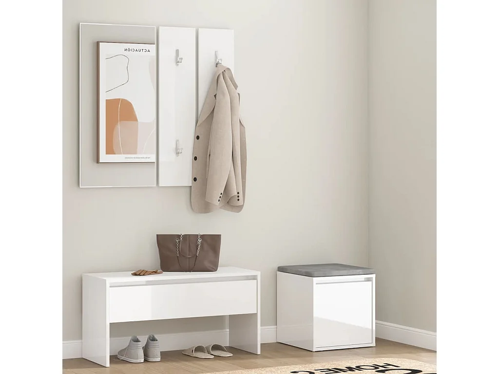 Ensemble de meubles de couloir Blanc brillant Bois d'ingénierie