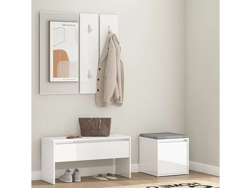 Ensemble de meubles de couloir Blanc brillant Bois d'ingénierie