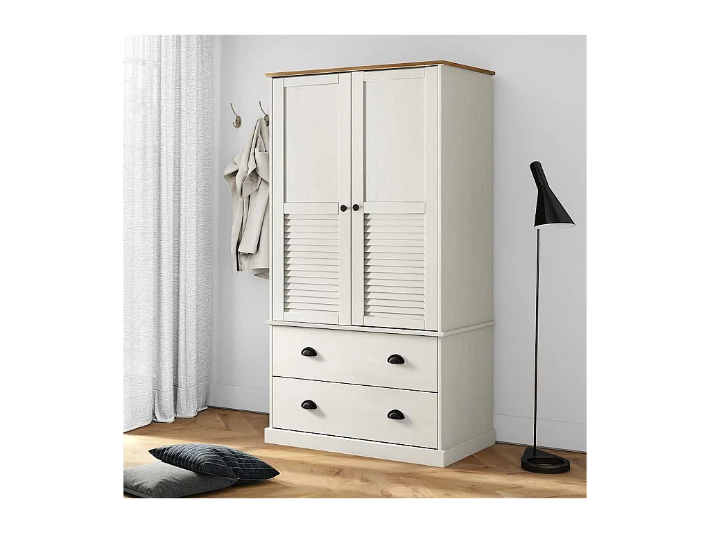 Armadio VIGO 90x55x170 cm in Legno Massello di Pino Bianco